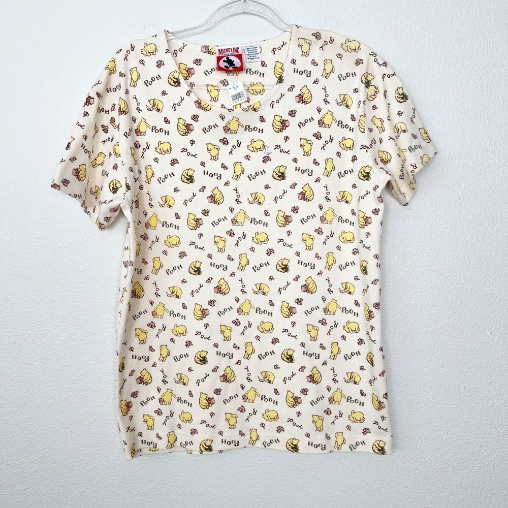 Vintage Disney Winnie the Pooh Bear All Over Print Short Sleeve Shirt Womens Lar